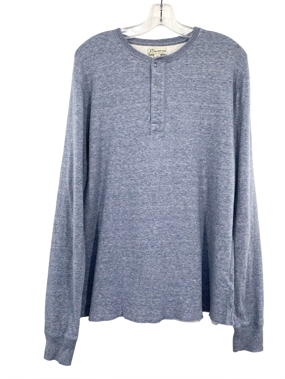 J. Crew Knit Goods Men’s Henley Sweatshirt Heather Blue Terry Cotton Large Tall